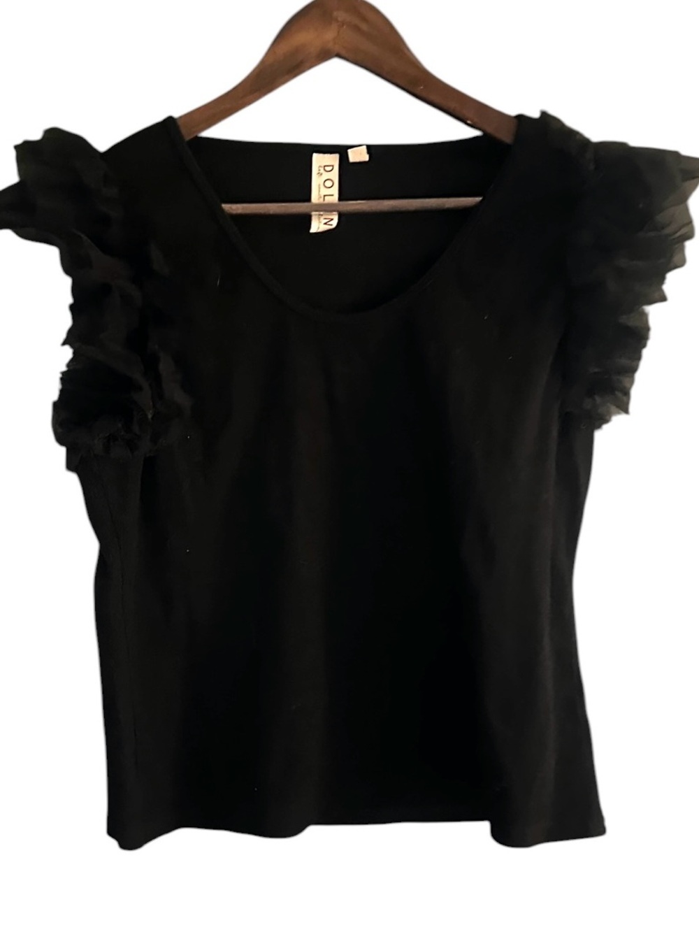 Anthropologie Dolan Left Coast Black Sheer Ruffle Sleeve Top XL